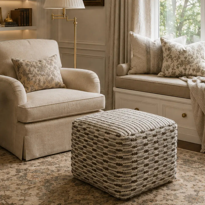 Square Handwoven Loop Ottoman Pouf