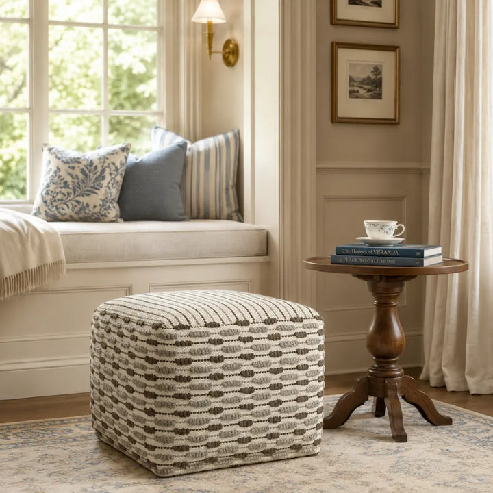 Square Handwoven Loop Ottoman Pouf