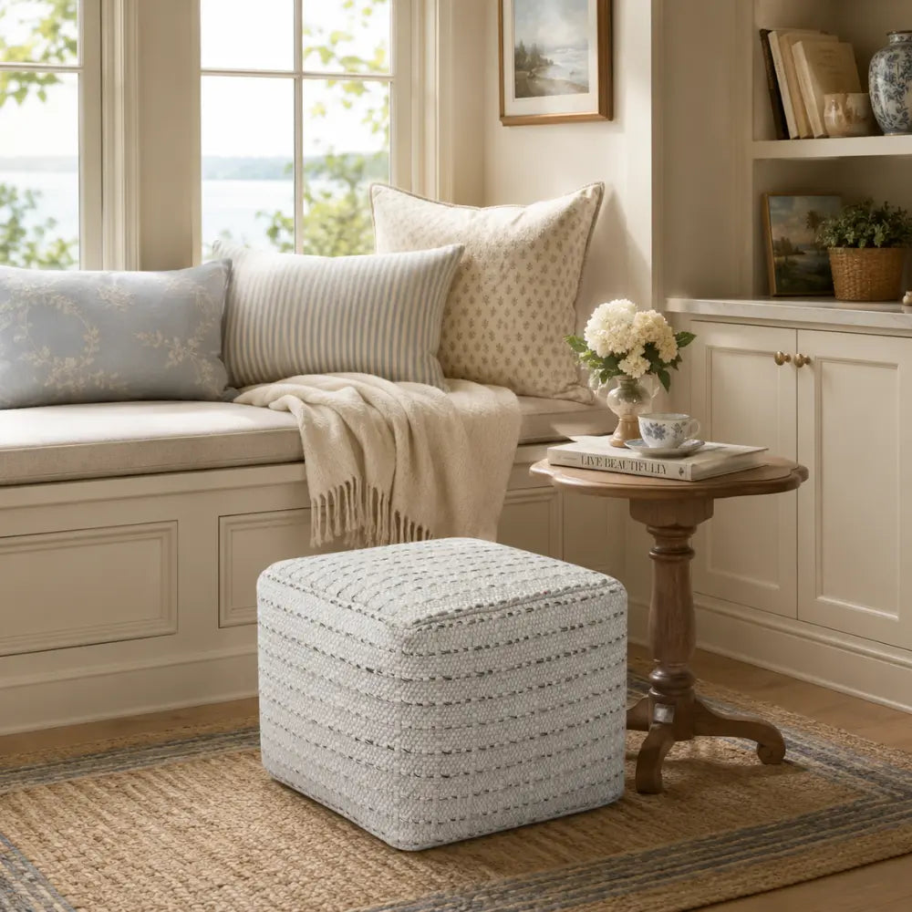 Square Striped Woven Ottoman Pouf