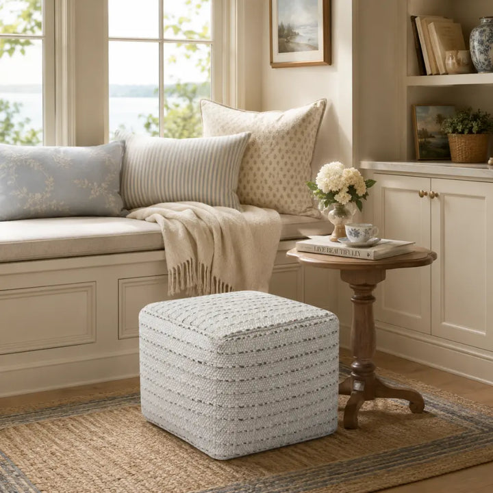 Square Striped Woven Ottoman Pouf