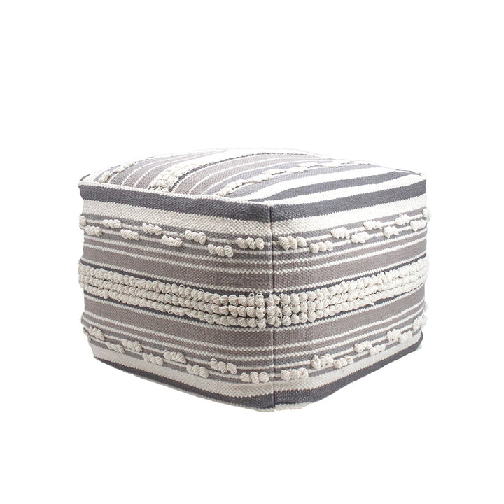 Square Handwoven Stripe Loop Ottoman Pouf