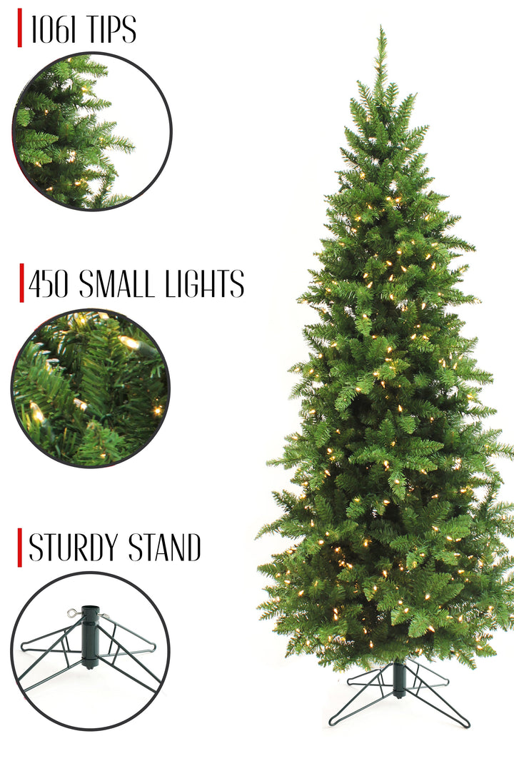 Prelit Slim Pencil Spruce Christmas Tree with Warm White Lights