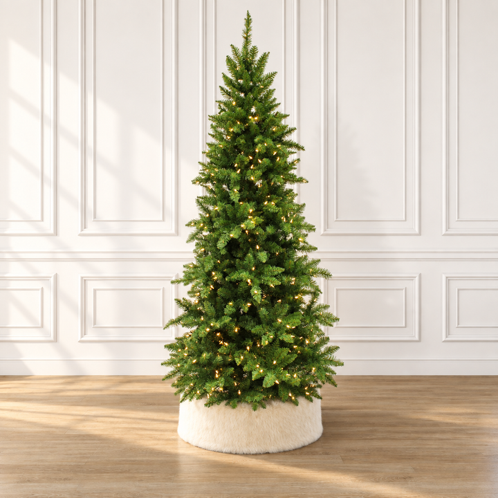Prelit Slim Pencil Spruce Christmas Tree Warm White LED Lights &amp; Metal Stand
