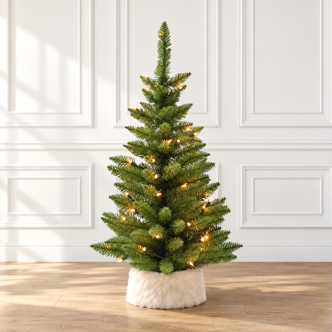 3ft Prelit Tabletop Christmas Tree Warm White LED Lights Burlap Base Mini Decor