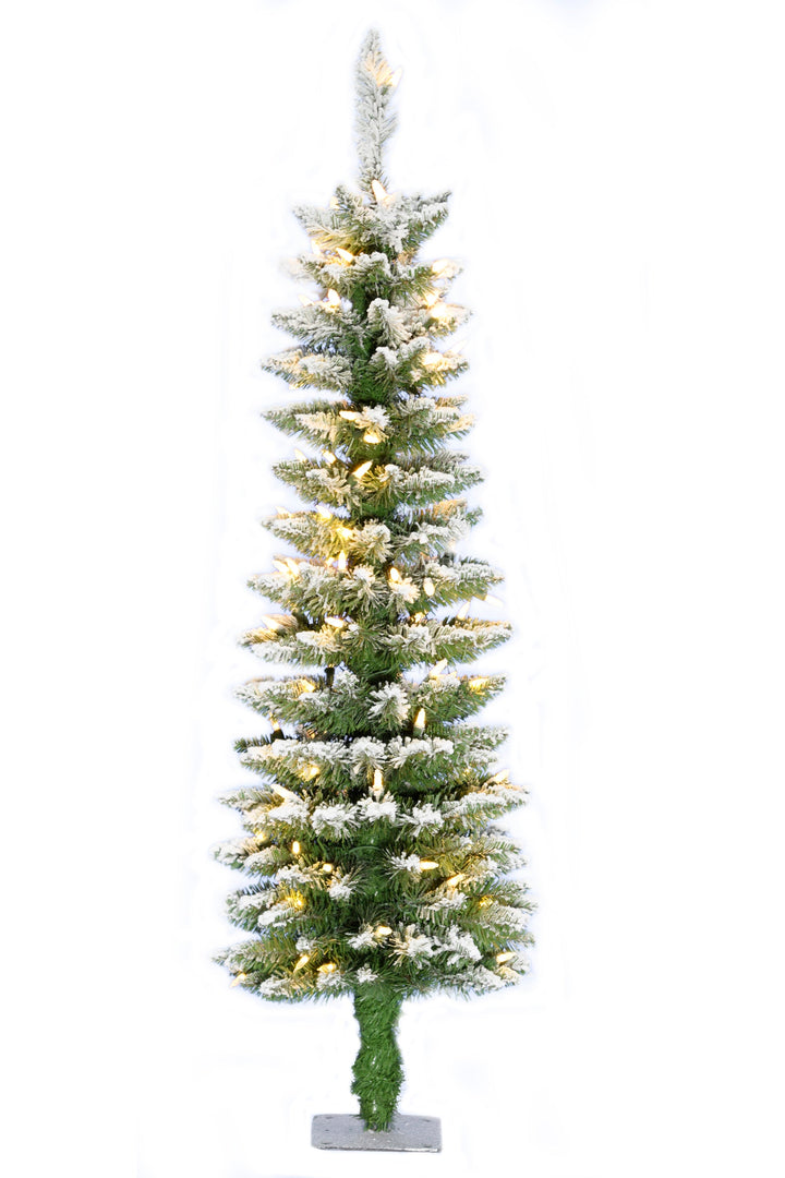 Prelit Flocked Pencil Tree