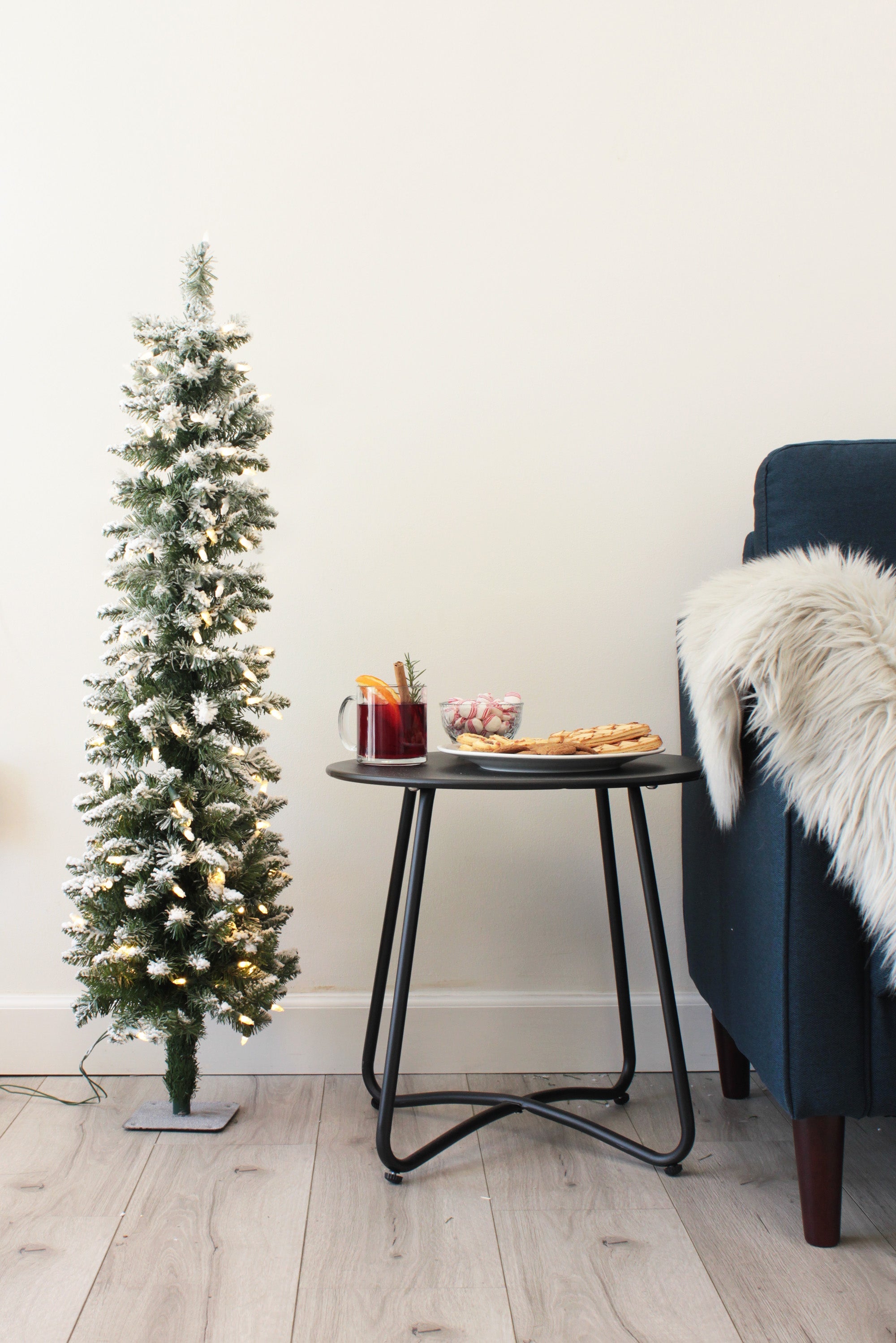 Prelit Flocked Pencil Tree