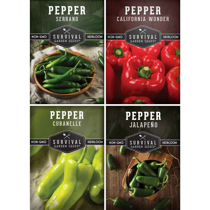 4 Pepper Seed Collection – Heirloom Non-GMO Hot &amp; Sweet Peppers for Salsas, Roasting &amp; Fresh Garden Harvests