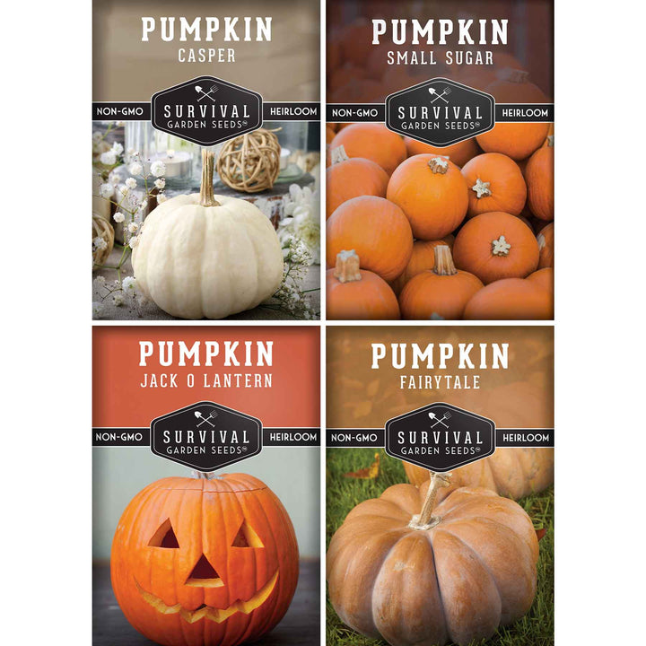 Pumpkin Seeds Variety Pack – 4 Heirloom Non-GMO Varieties for Baking, Carving, Fall Décor &amp; Family Gardening