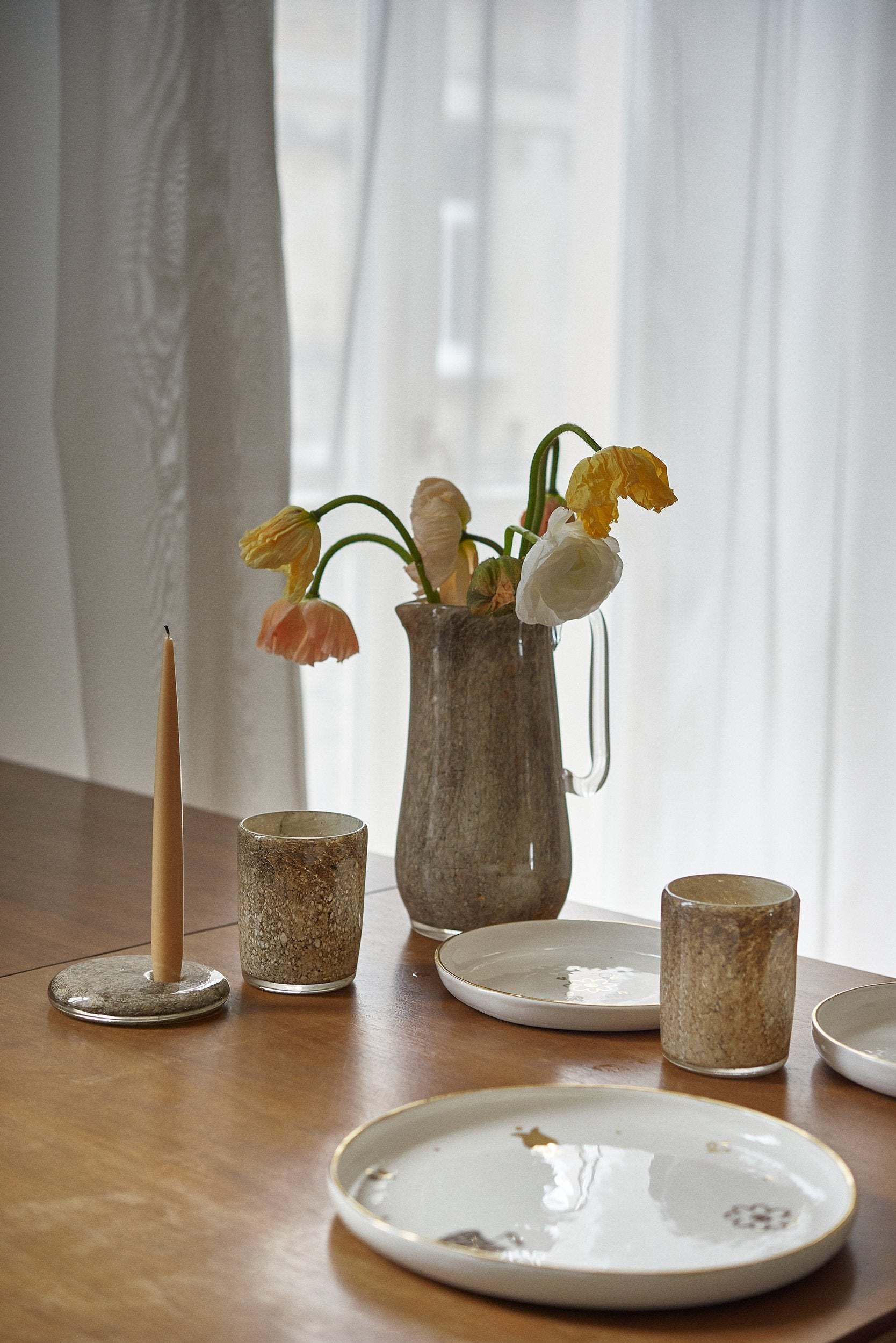 Hand Blown Glass Pitcher for Water, other Drinks and Flowers