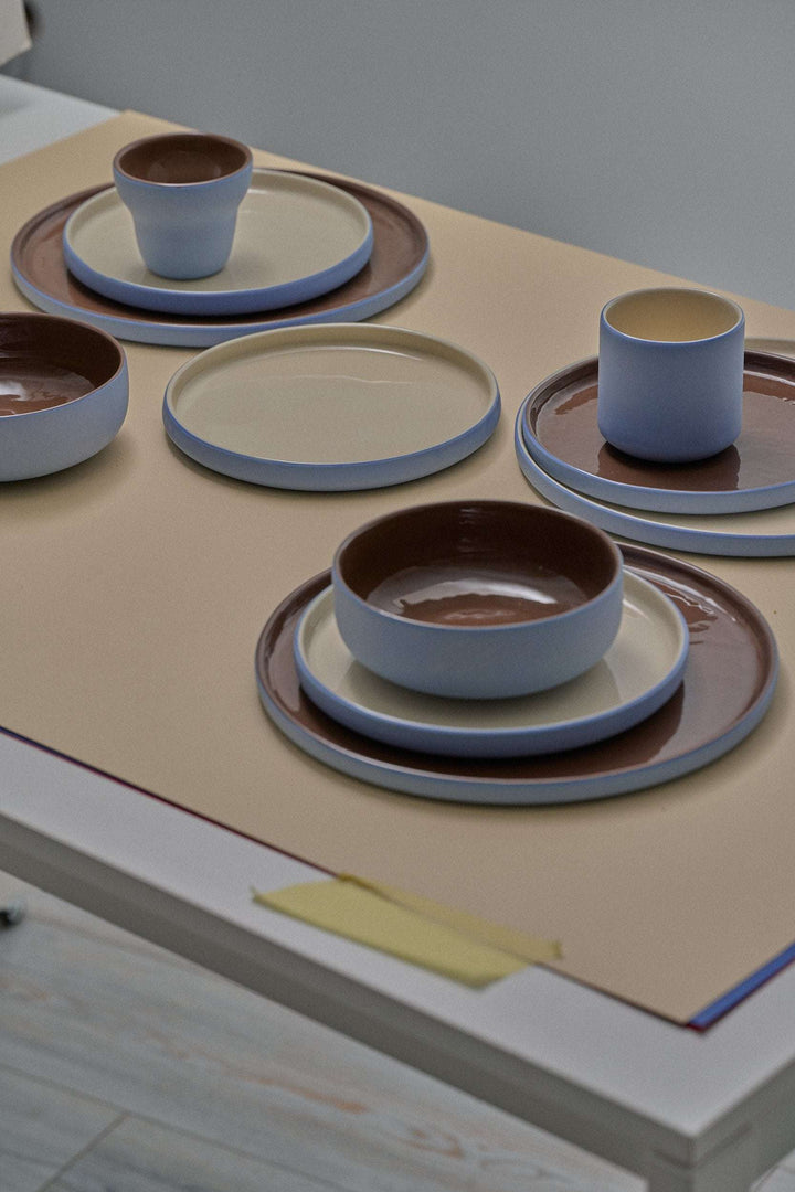 Handmade Porcelain Coffee Cup. Pear shaped. Forget-me-Not/Chocolate