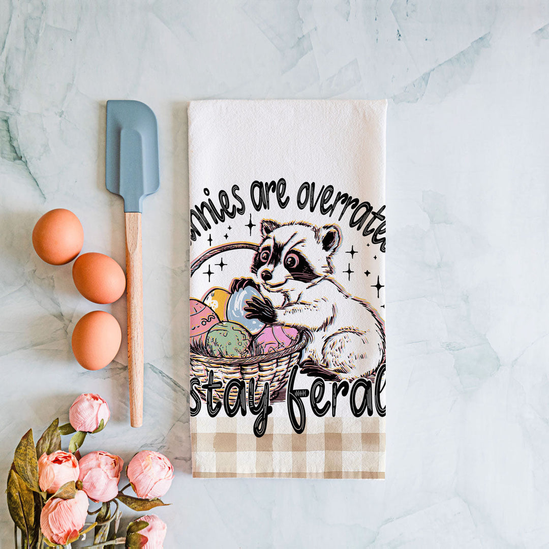 Stay Feral Raccoon Kitchen Tea Towel Funny Easter Fun Gift for Family &amp; Friends