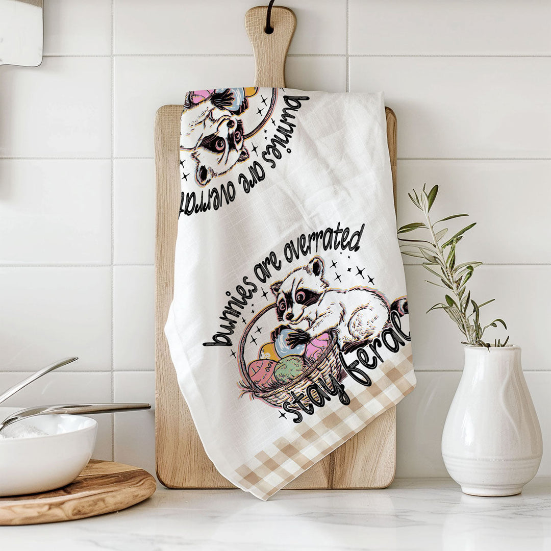 Stay Feral Raccoon Kitchen Tea Towel Funny Easter Fun Gift for Family &amp; Friends