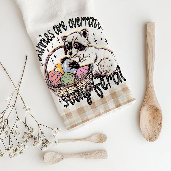 Stay Feral Raccoon Kitchen Tea Towel Funny Easter Fun Gift for Family &amp; Friends