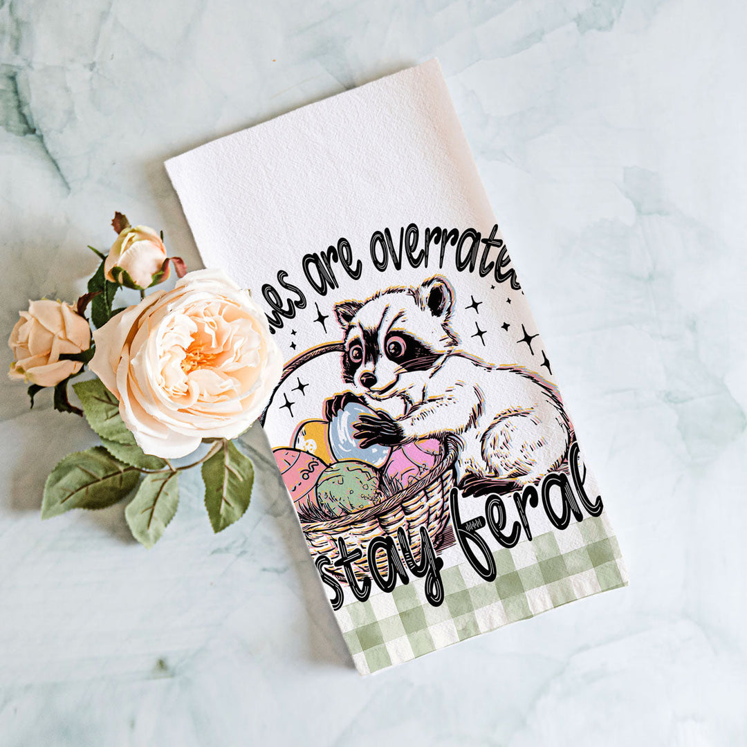 Stay Feral Raccoon Kitchen Tea Towel Funny Easter Fun Gift for Family &amp; Friends