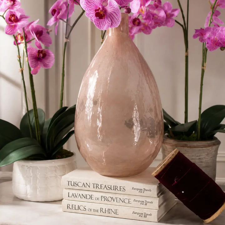 Hammered Glass Vase in Peach