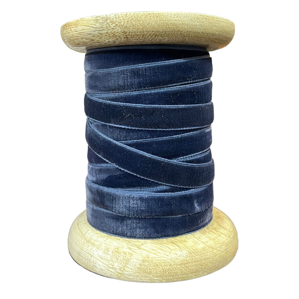 Narrow Hand Dyed Velvet Ribbon Dark Blue