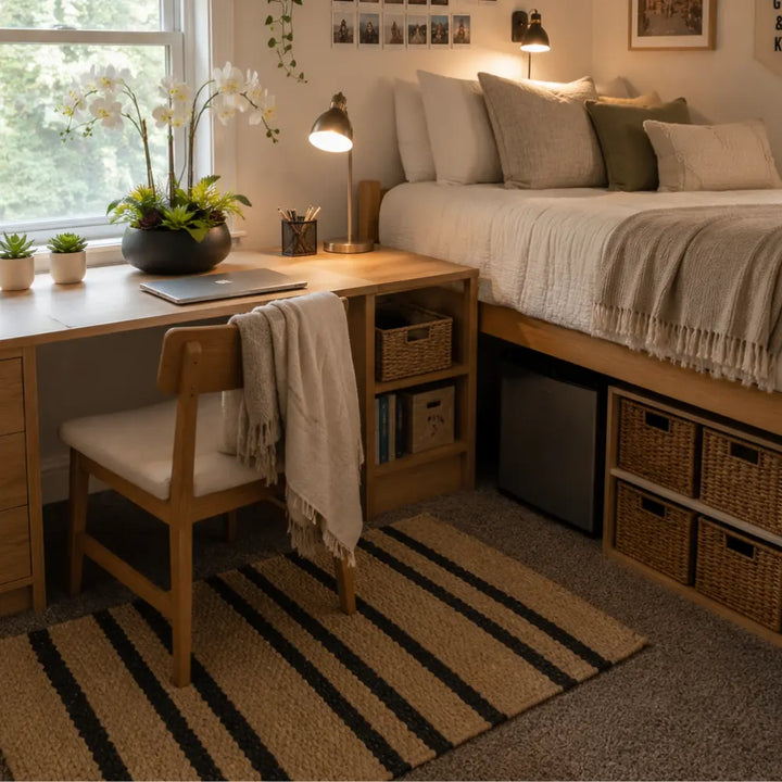 Natural and Black Striped Jute Rug
