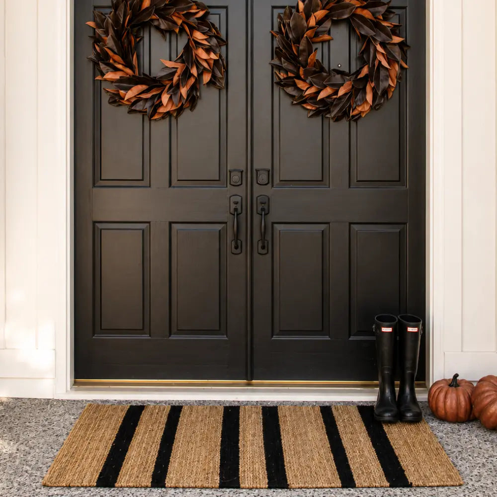 Natural and Black Striped Jute Rug