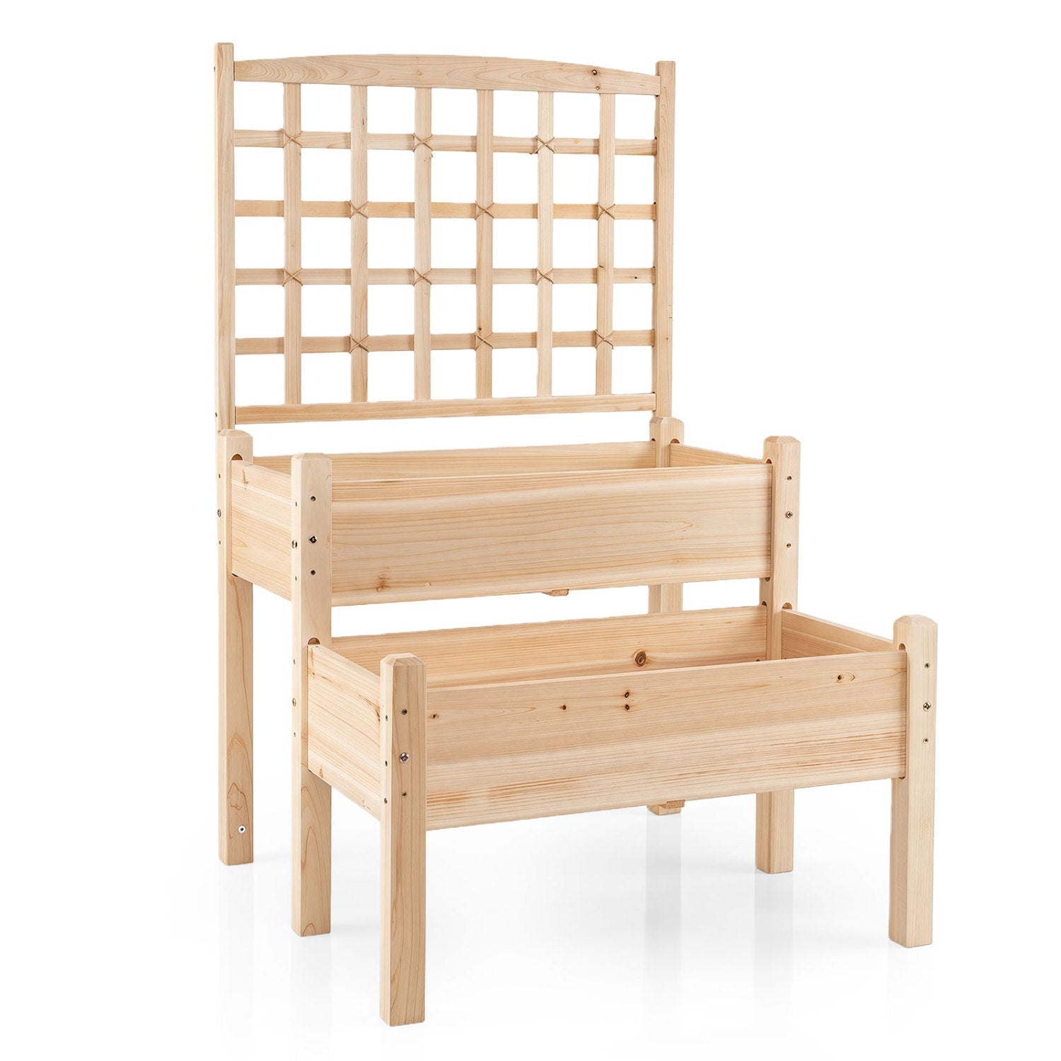 2-Tier Raised Garden Bed with Trellis for Climbing Plants