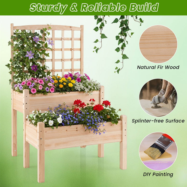 2-Tier Raised Garden Bed with Trellis for Climbing Plants
