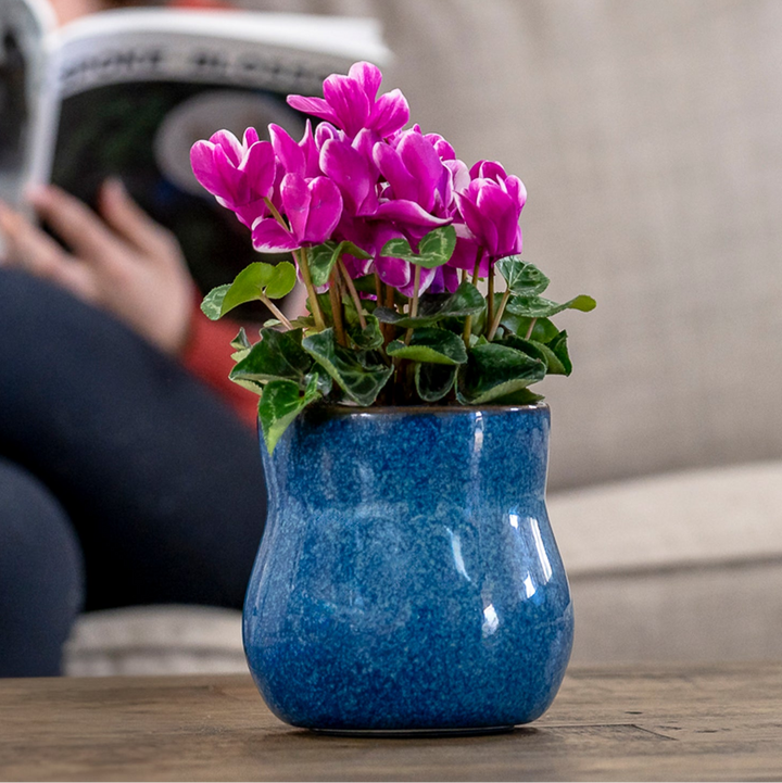 Ceramic Plant Pot with Rubber Liner - River Blue
