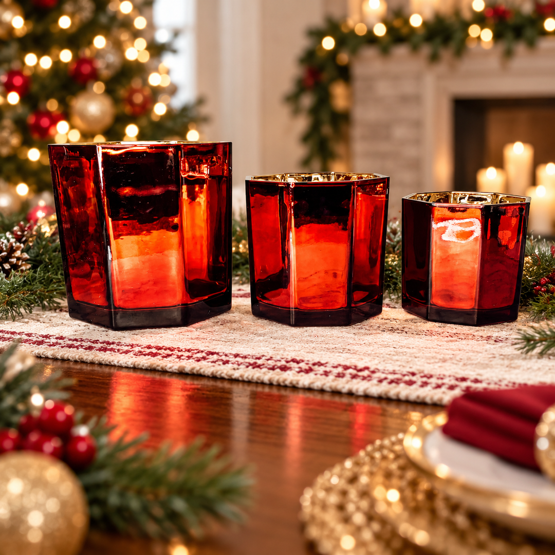 Red Gold Mercury Glass Candle Holder Vase Christmas Table Decor Fun Holiday Gift