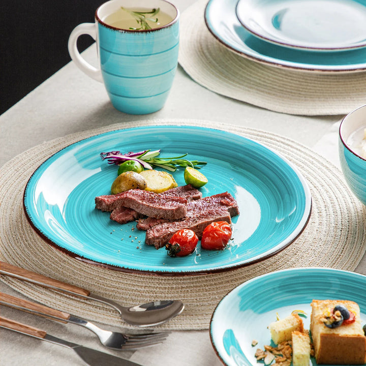 Vancasso Bella-T 16/32/48-Pieces Porcelain Dinnerware Set Vintage Ceramic Plate Set with Dinner Plate,Dessert Plate,Bowl,Mug Set