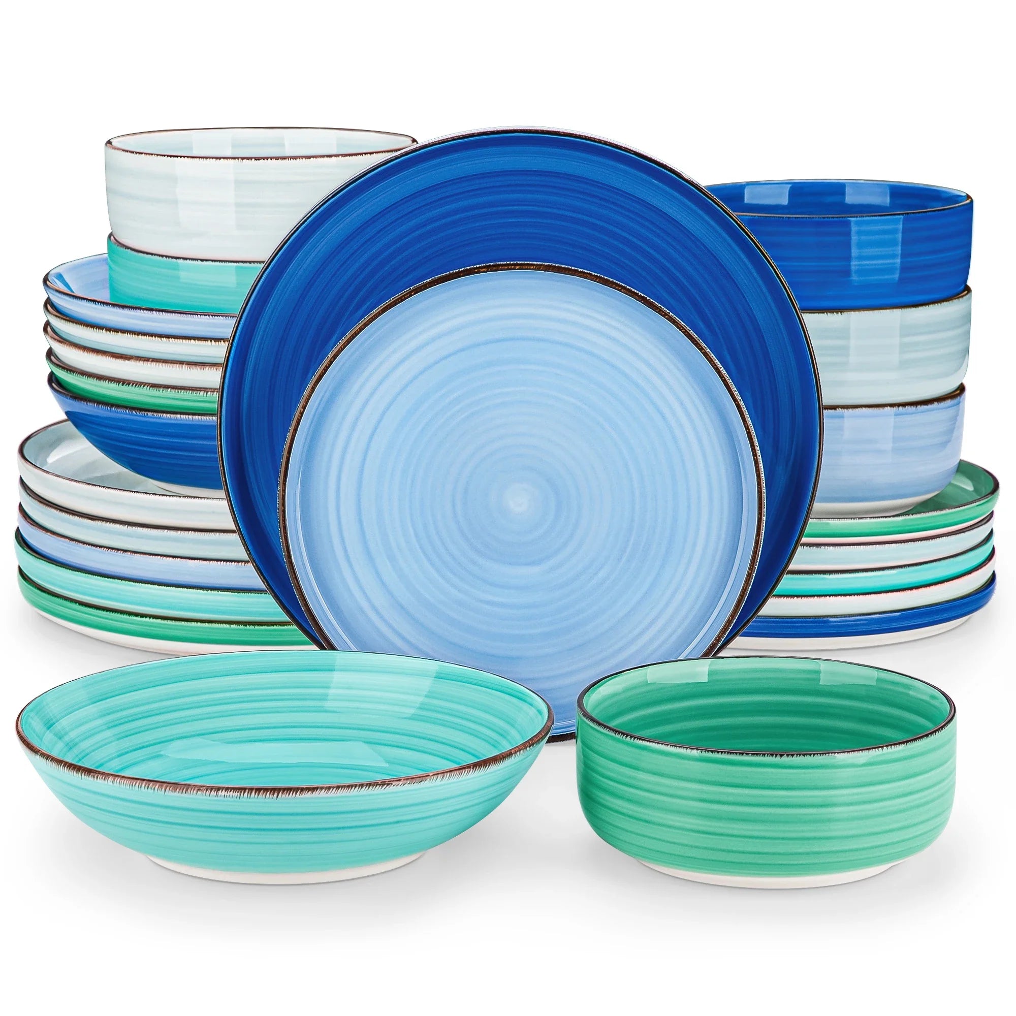 MALACASA Ceramic Dinnerware Set Handpainted Spiral Pattern