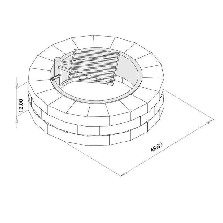 48-in Outdoor Round Concrete Block Stone Fire Pit Kit with Cooking Grill Grate