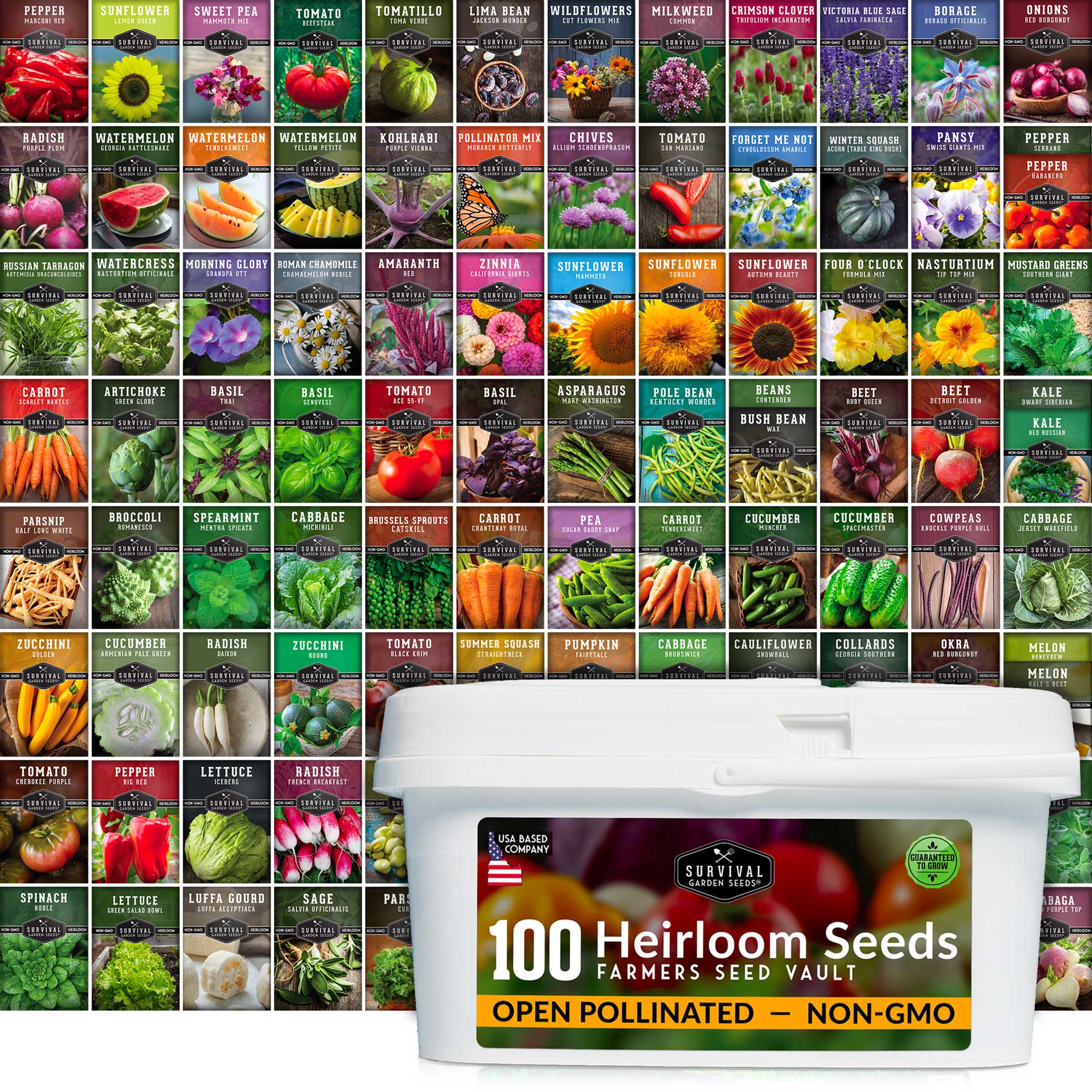 Complete Heirloom Survival Garden Seed Kit – 100 Non-GMO Packets