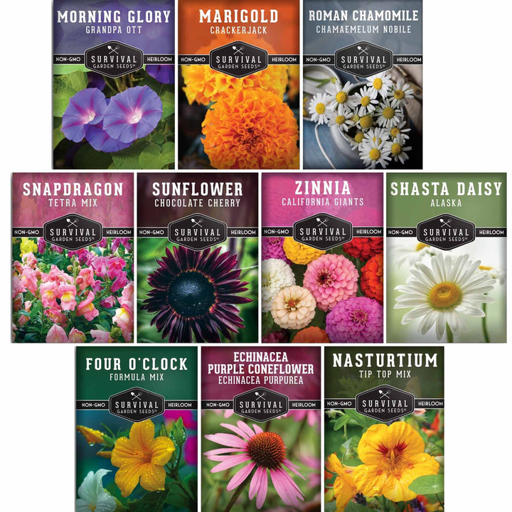 10 Heirloom Flower Seed Collection – Non-GMO Annuals &amp; Perennials