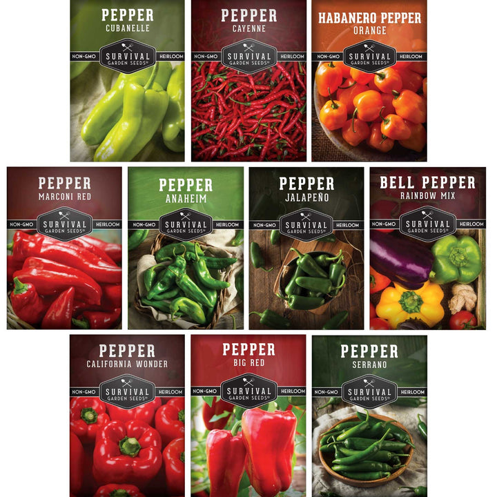 10 Variety Pepper Seed Collection – Non-GMO Heirloom Hot &amp; Sweet Peppers for Garden, Container, or Greenhouse Growing