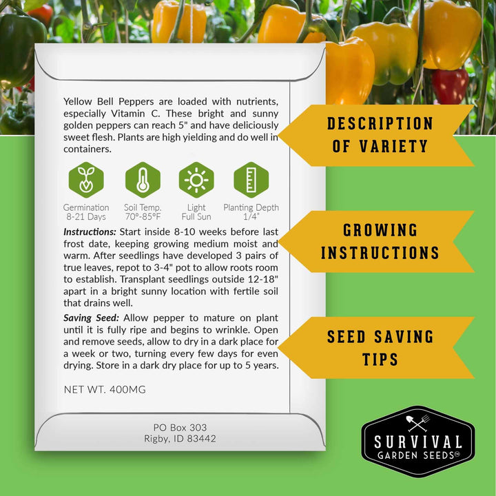 Heirloom Bell Pepper Seed Collection – Non-GMO Sweet Peppers, 5 Colors
