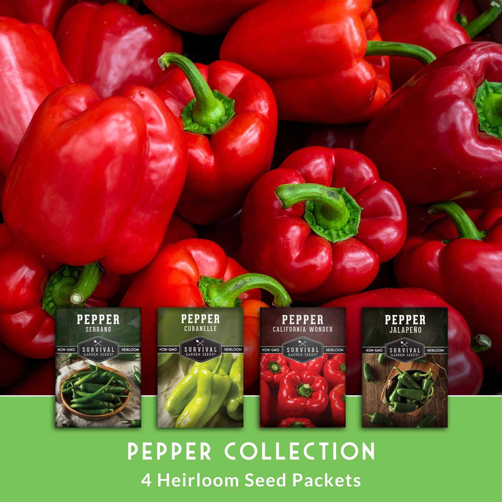 4 Pepper Seed Collection – Heirloom Non-GMO Hot &amp; Sweet Peppers for Salsas, Roasting &amp; Fresh Garden Harvests