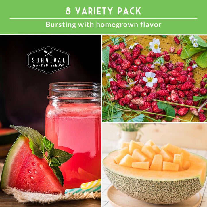 8-Variety Heirloom Fruit Seed Collection – Non-GMO Strawberry, Melon &amp; Watermelon Seeds for Home Gardens
