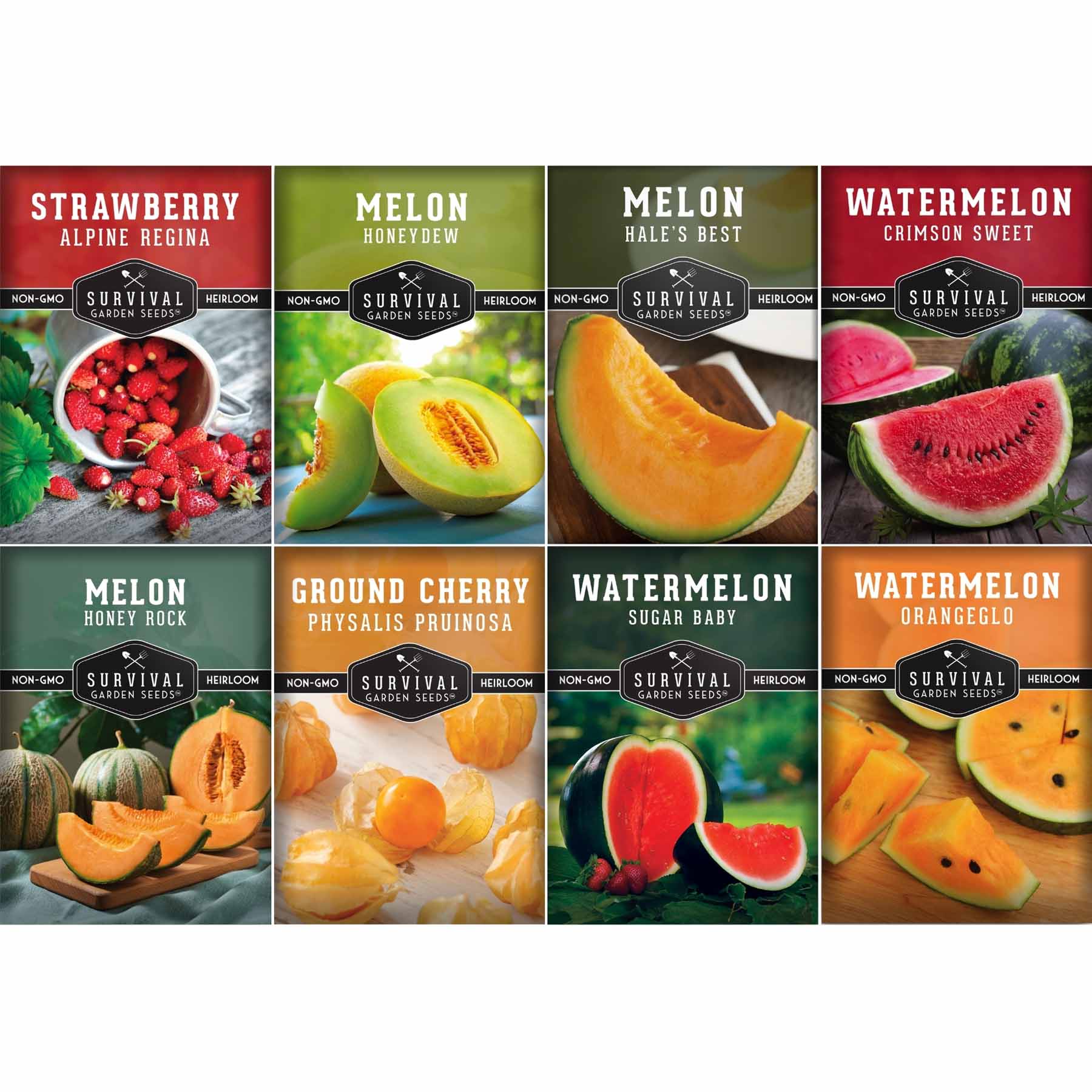 8-Variety Heirloom Fruit Seed Collection – Non-GMO Strawberry, Melon & Watermelon Seeds for Home Gardens