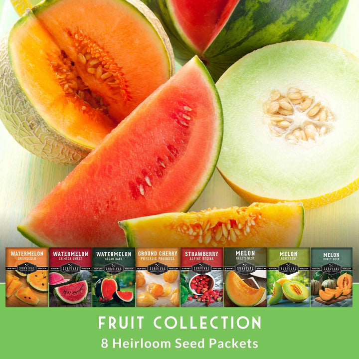 8-Variety Heirloom Fruit Seed Collection – Non-GMO Strawberry, Melon &amp; Watermelon Seeds for Home Gardens