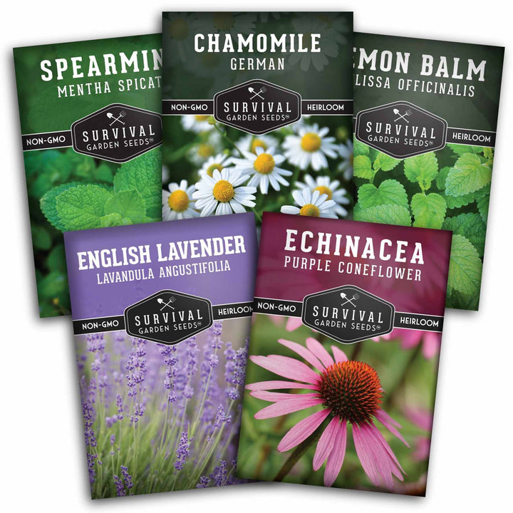 Herbal Tea Garden Seeds Kit – 5 Heirloom Medicinal Herbs for Soothing Teas, Remedies &amp; Pollinator-Friendly Gardens