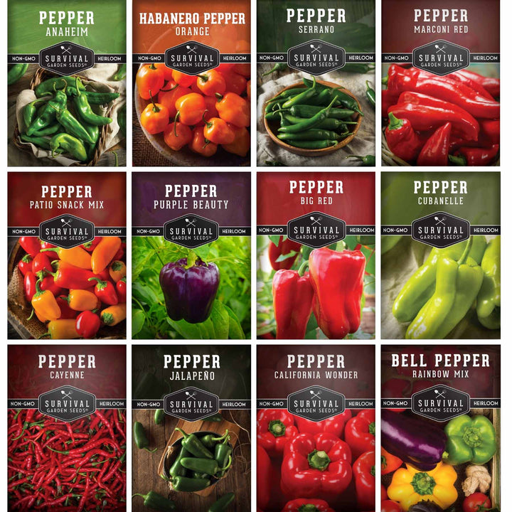 12-Variety Heirloom Pepper Seed Collection – Non-GMO Hot &amp; Sweet Peppers for Home and Container Gardens
