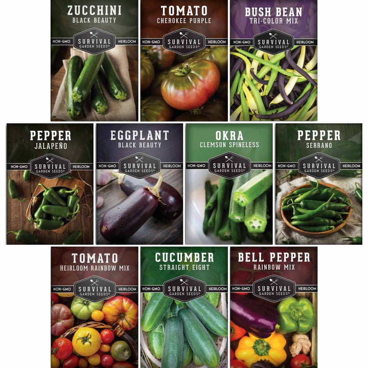 Summer Vegetable Seed Collection – Easy-Growing Tomatoes, Peppers, Beans, Cucumbers, Eggplant &amp; Zucchini