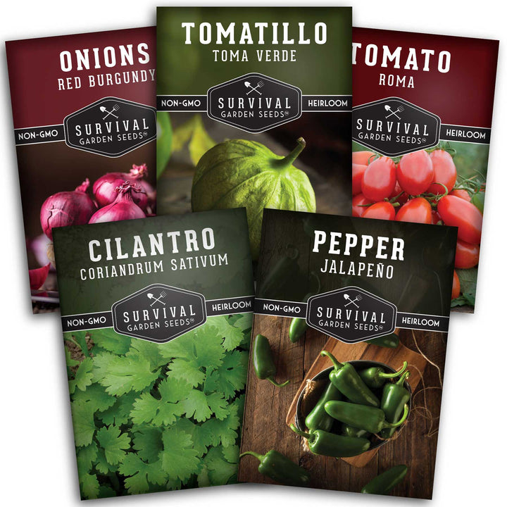 Salsa Garden Seed Collection – 5 Heirloom Non-GMO Varieties for Homemade Red &amp; Green Salsa, Fresh Cooking &amp; Food Preservation