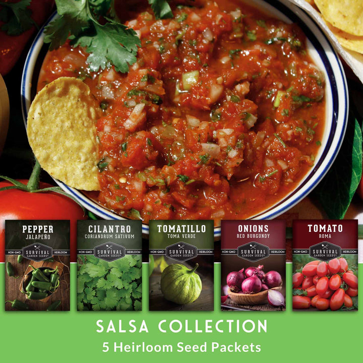 Salsa Garden Seed Collection – 5 Heirloom Non-GMO Varieties for Homemade Red &amp; Green Salsa, Fresh Cooking &amp; Food Preservation