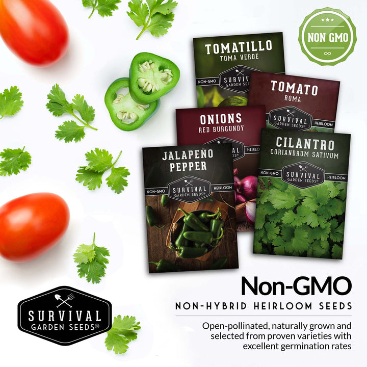 Salsa Garden Seed Collection – 5 Heirloom Non-GMO Varieties for Homemade Red &amp; Green Salsa, Fresh Cooking &amp; Food Preservation