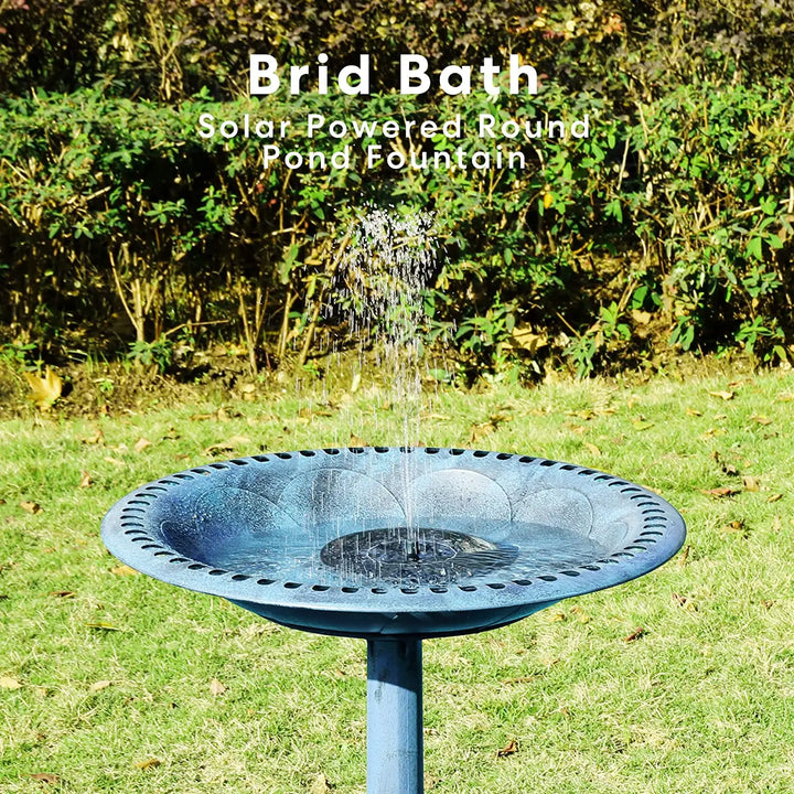 Polyresin Antique Outdoor Blue Garden Bird Bath and Solar Powered Round Pond Fountain Combo Set