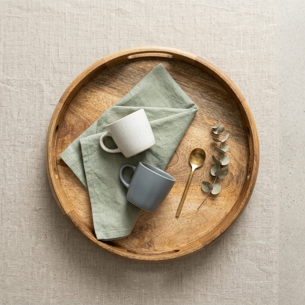Round Mango Wood Serving Tray Natural