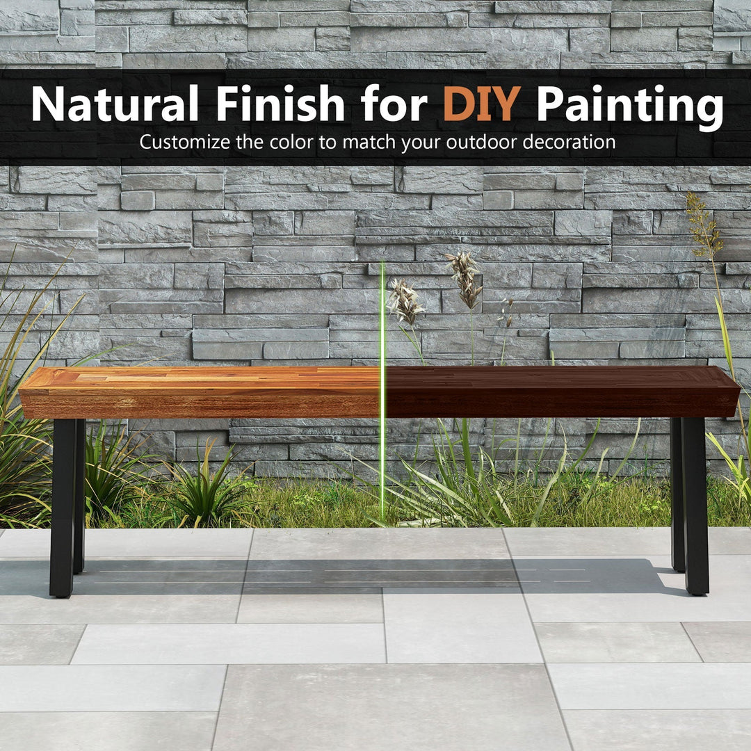 Set of 1 Outdoor Acacia Wood Benches 2-3 People Backless Garden Front Benches with Metal Frame-1 Piece