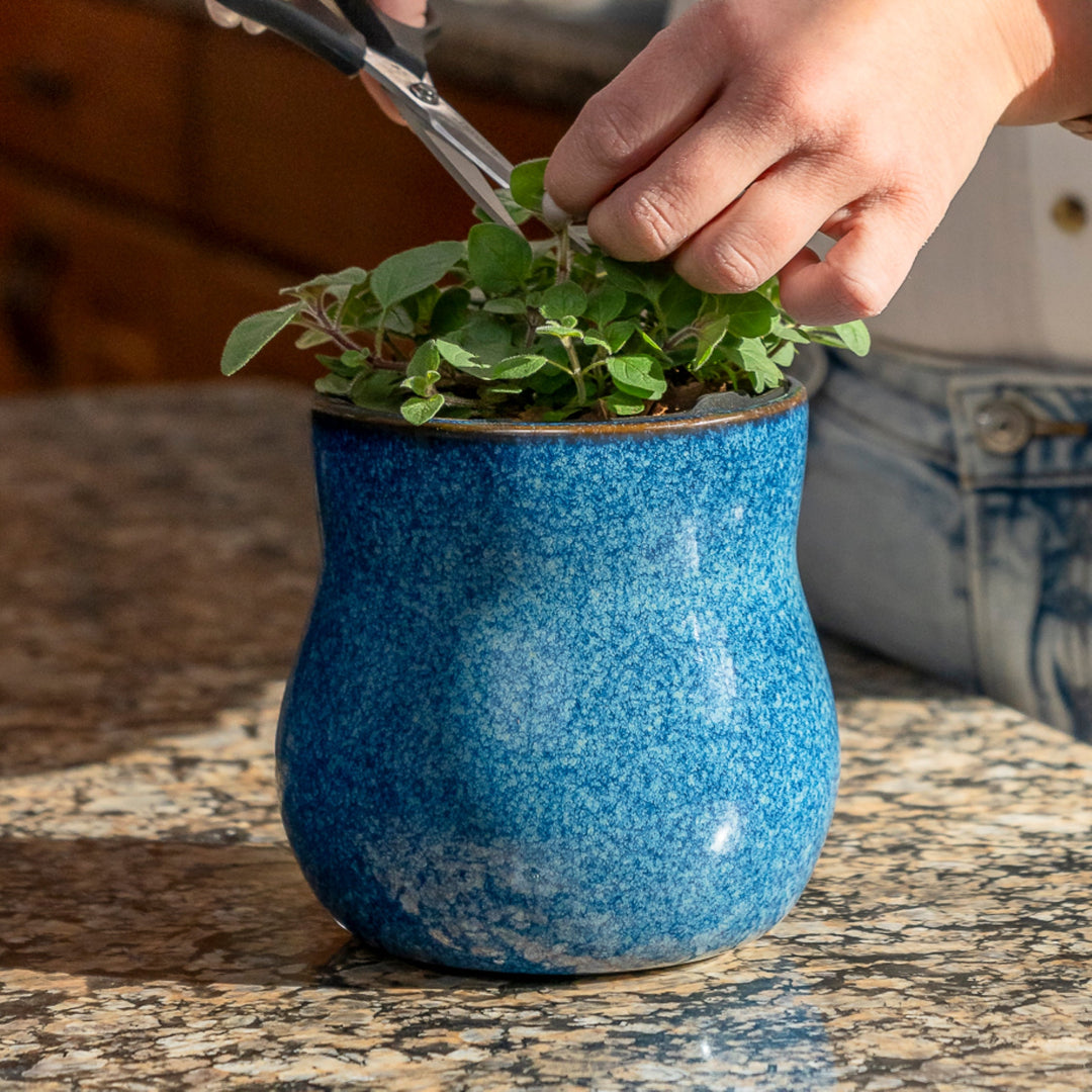 Ceramic Plant Pot with Rubber Liner - River Blue
