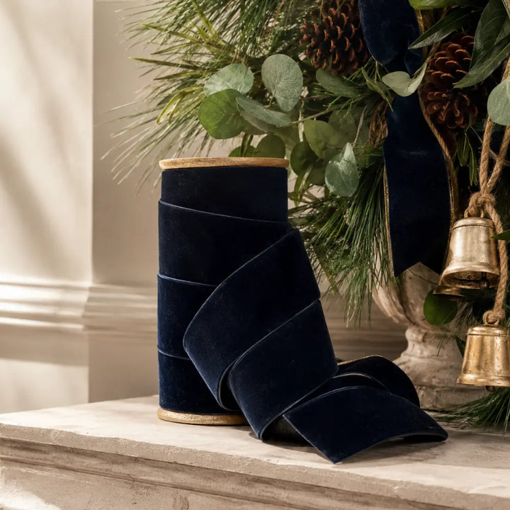 Wide Hand Dyed Velvet Ribbon Dark Blue