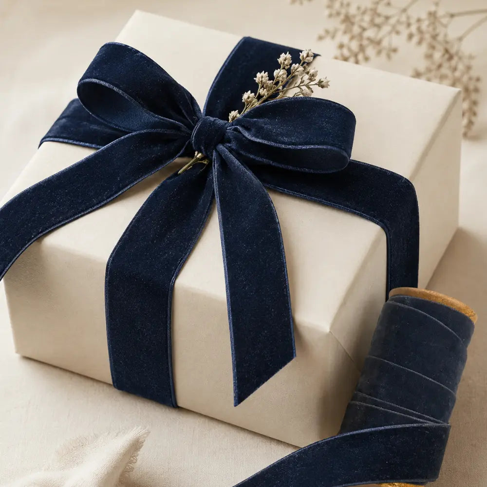 Wide Hand Dyed Velvet Ribbon Dark Blue