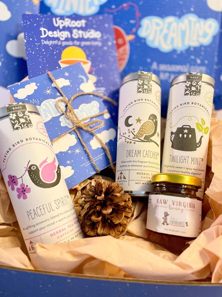 "Peaceful Dreams" Organic Tea Gift Set w. Pocket Mindfulness Journal &amp; Honey (Sip &amp; Relax)